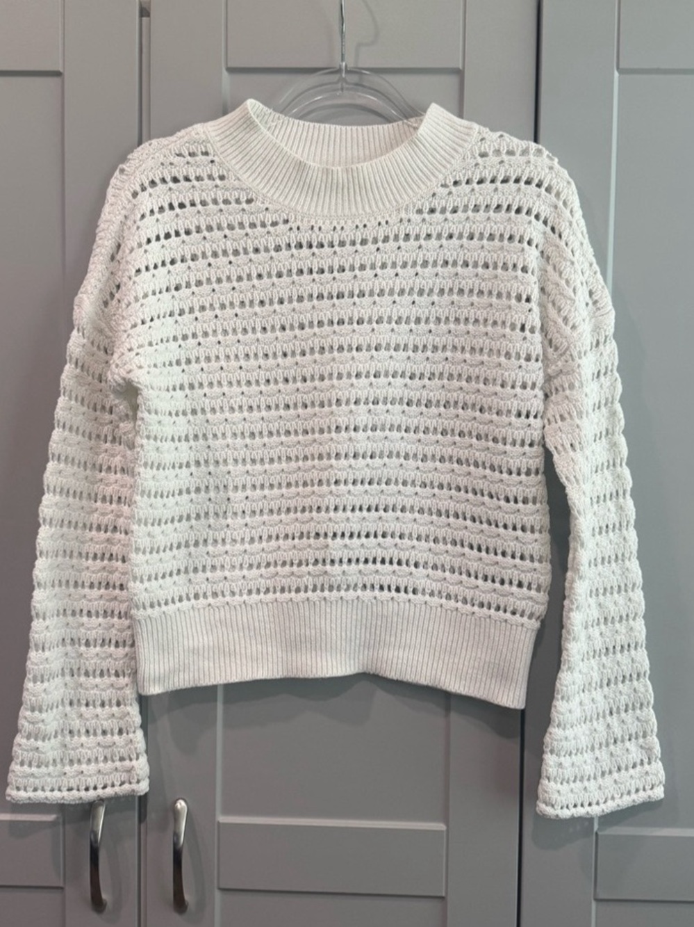 EVEREVE Open Knit Crewneck Sweater White Size XS Like New